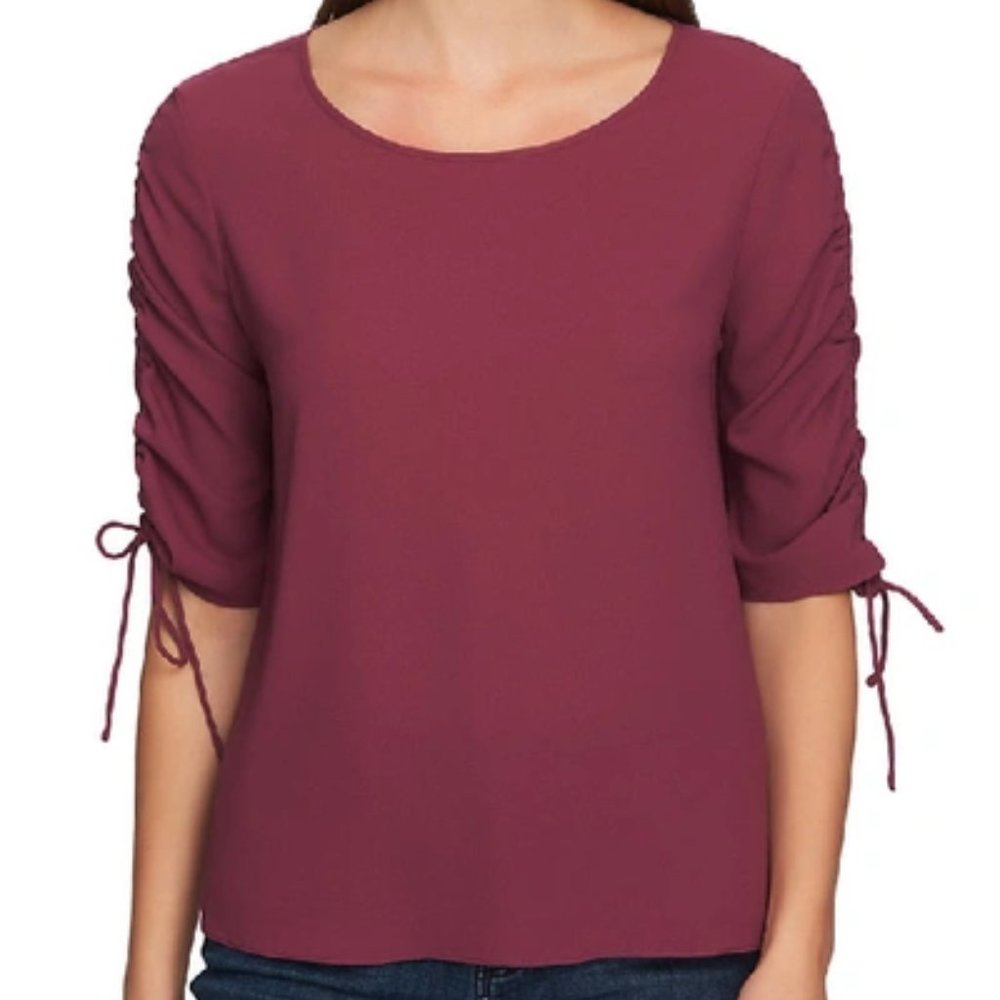 1. State Ruched Detail Tie Sleeve Blouse In Plumberry - Picture 2 of 13